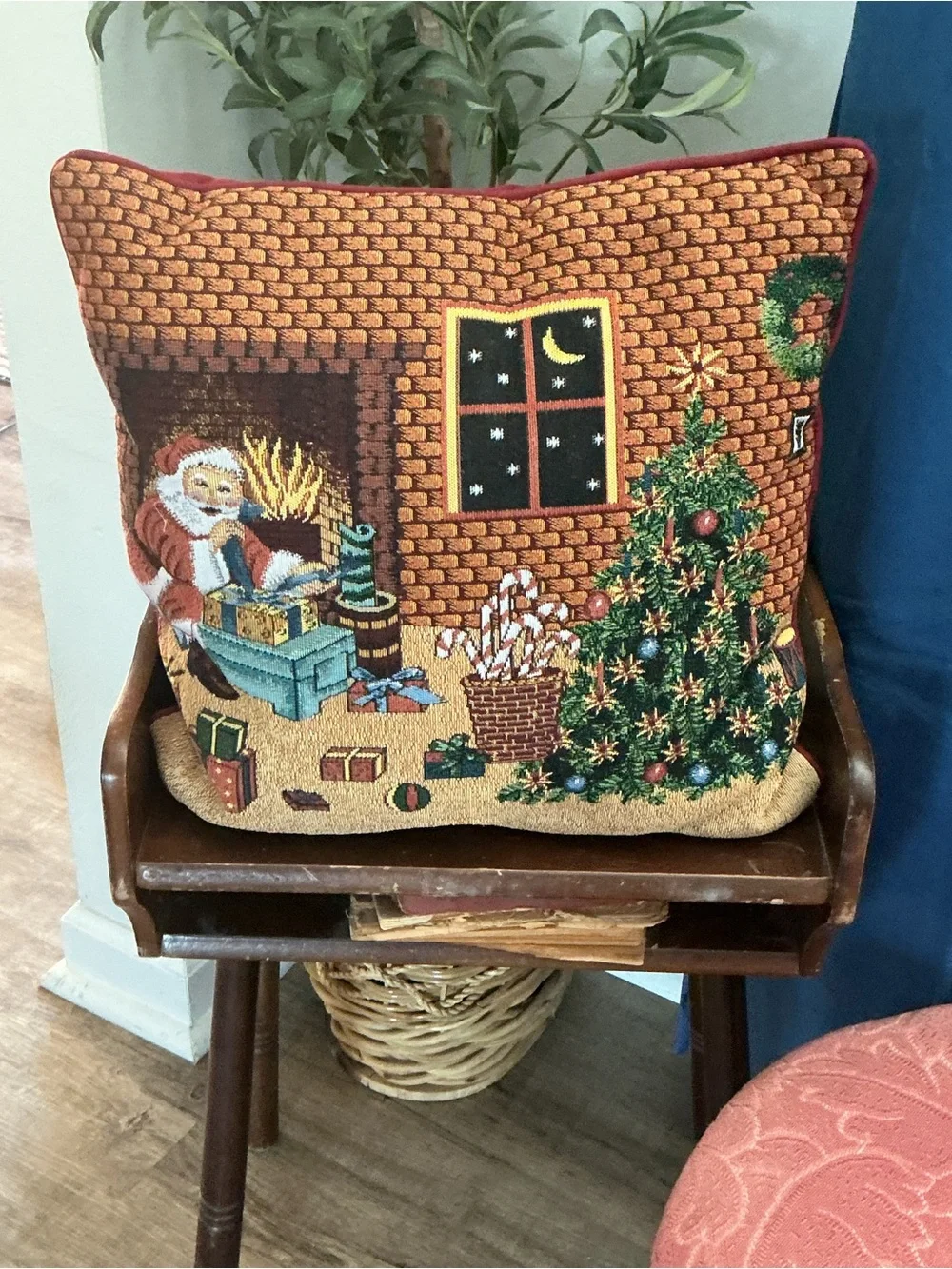 santa clause christmas Pillow Embroudered Fireplace Stockings Tashe Home